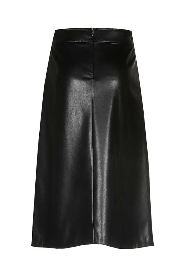 Caroline Biss SHINY FAUX LEATHER ASYMMETRICAL STRAIGHT SKIRT