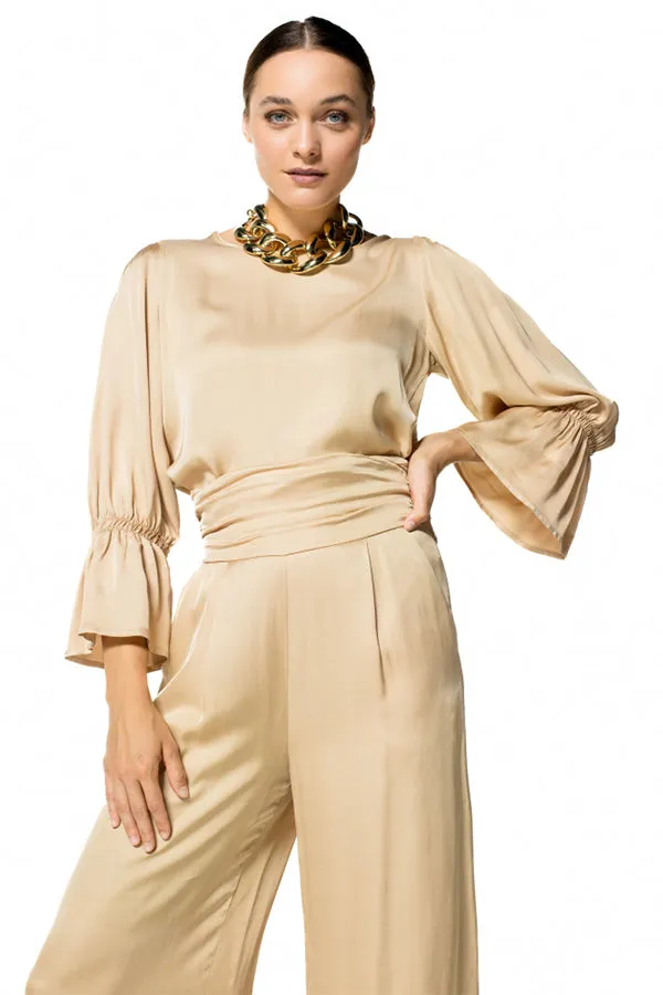 Caroline Biss SHINY TRUMPET SLEEVE DRESSY BLOUSE