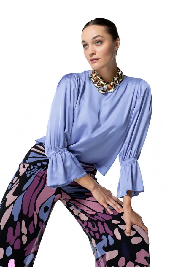 Caroline Biss SHINY TRUMPET SLEEVE DRESSY BLOUSE