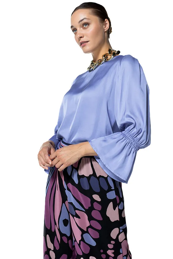 Caroline Biss SHINY TRUMPET SLEEVE DRESSY BLOUSE