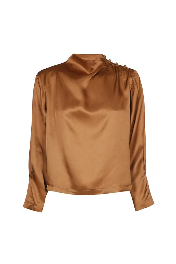 Caroline Biss SHOULDER BUTTON SHORT SHINY BLOUSE