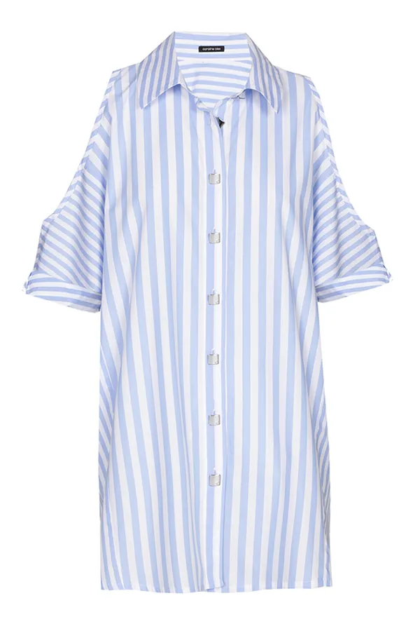 Caroline Biss SHOULDER EFFECT STRIPED LONG SHIRT