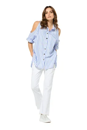 Caroline Biss SHOULDER EFFECT STRIPED LONG SHIRT