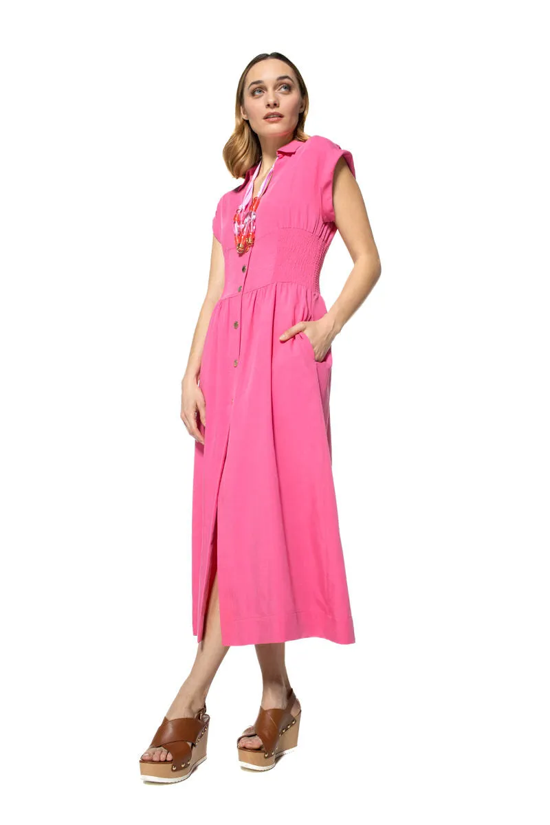 Caroline Biss SOFT FIT SMOCKED TENCEL MIDI DRESS