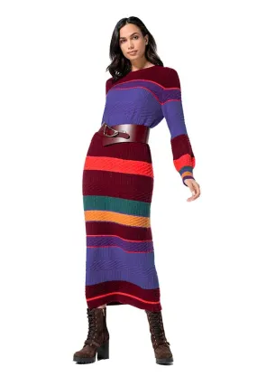 Caroline Biss STRIPED MULTICOLOR TRICOT MIDI DRESS