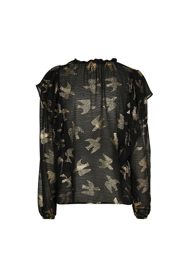 Caroline Biss SWALLOW PRINT LOOSE FLOUNCE BLOUSE