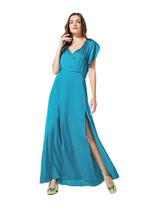 Caroline Biss TURQUOISE SHINY VISCOSE MAXI DRESS