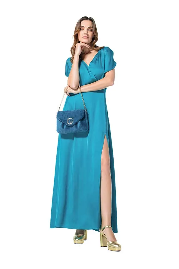 Caroline Biss TURQUOISE SHINY VISCOSE MAXI DRESS