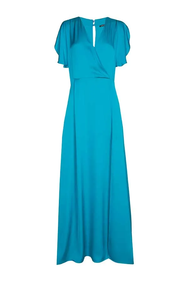 Caroline Biss TURQUOISE SHINY VISCOSE MAXI DRESS