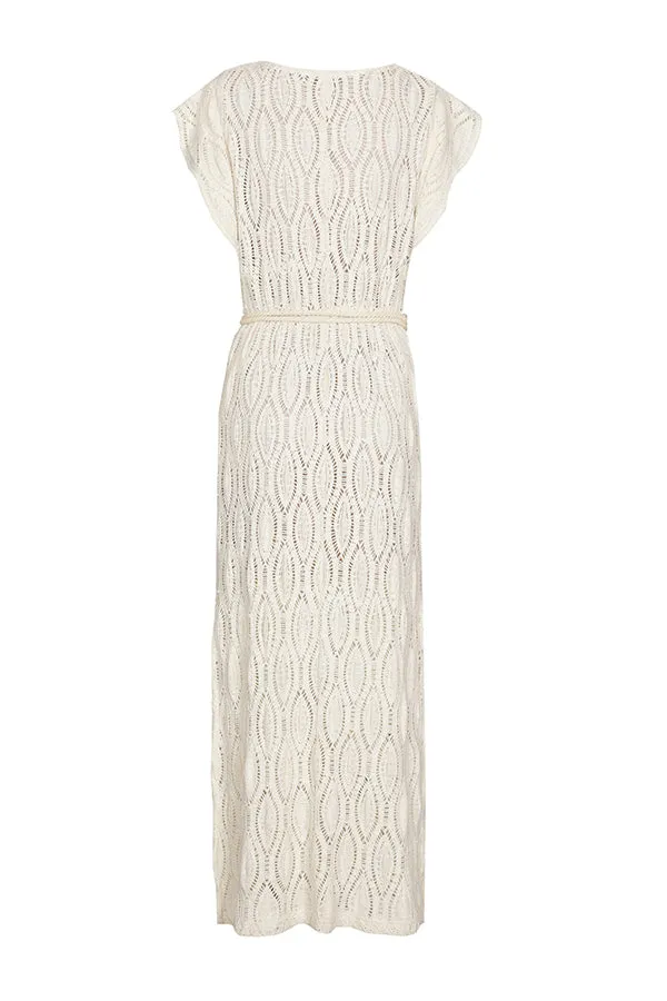 Caroline Biss VANILLA CROCHET STRAIGHT MIDI DRESS