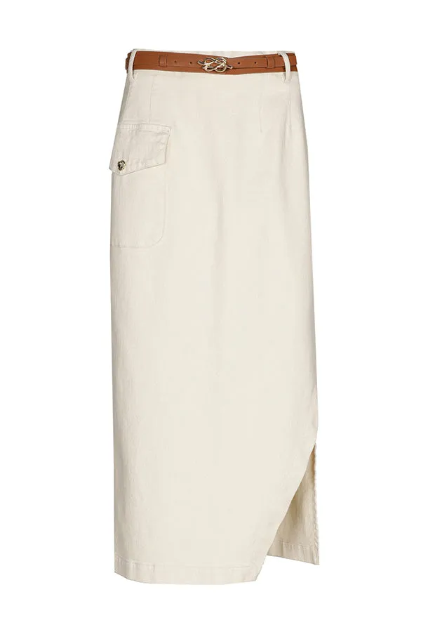 Caroline Biss VANILLA DENIM LIKE STRAIGHT MIDI SKIRT