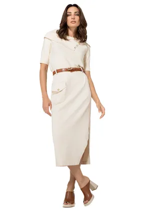 Caroline Biss VANILLA DENIM LIKE STRAIGHT MIDI SKIRT