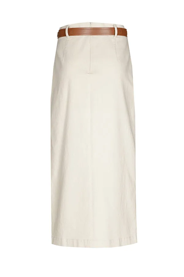 Caroline Biss VANILLA DENIM LIKE STRAIGHT MIDI SKIRT