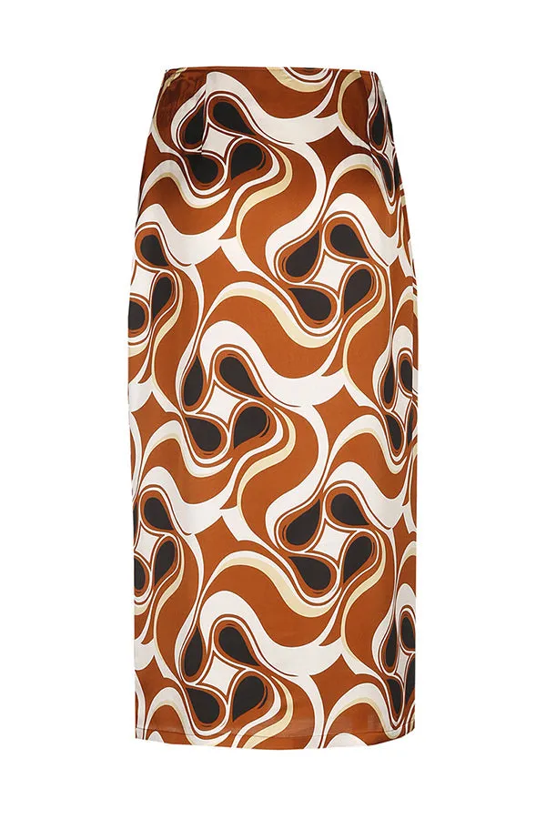 Caroline Biss WAVY PRINT SHINY FLOWING MIDI SKIRT