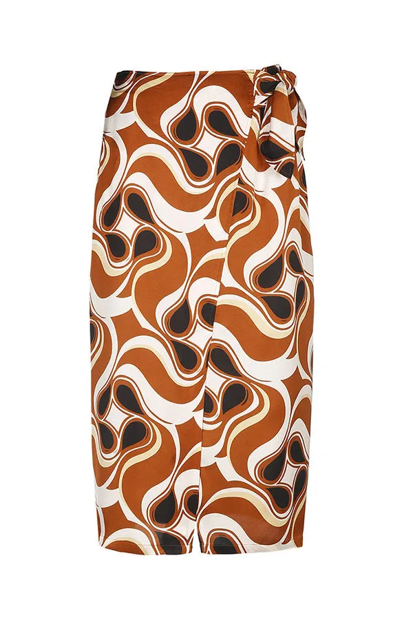 Caroline Biss WAVY PRINT SHINY FLOWING MIDI SKIRT