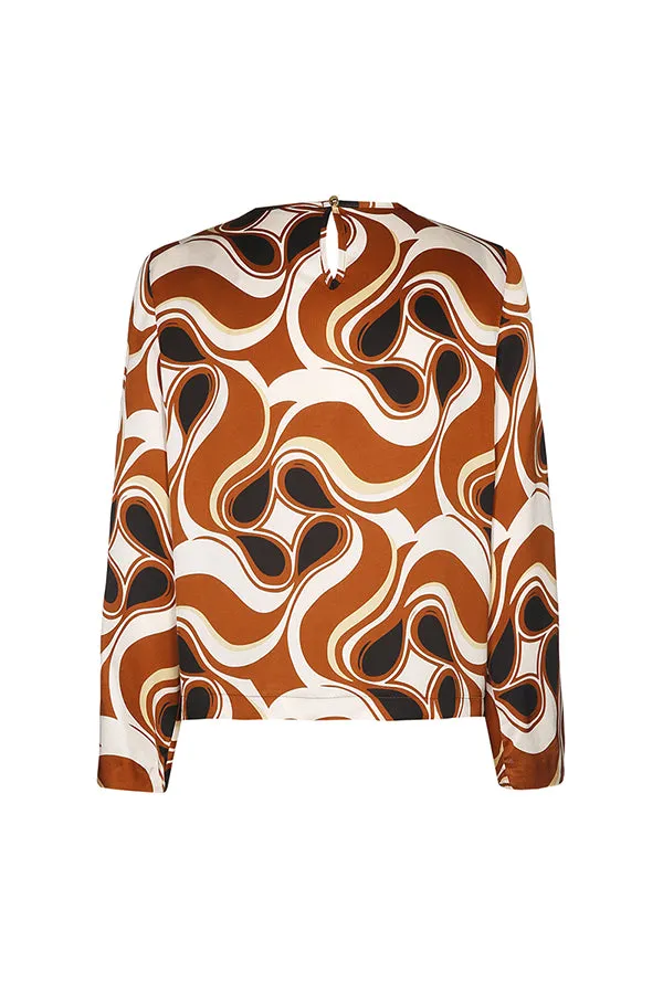 Caroline Biss WAVY PRINT SHORT SHINY BLOUSE