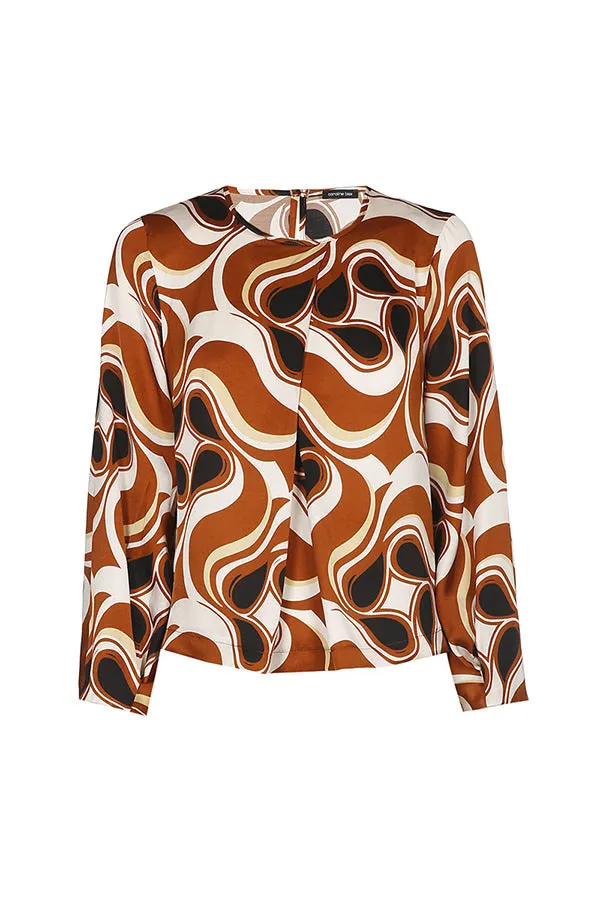 Caroline Biss WAVY PRINT SHORT SHINY BLOUSE