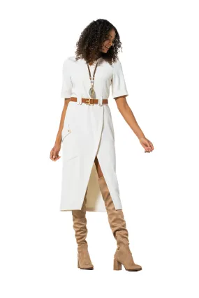 Caroline Biss WHITE COMFORTABLE FITTED MIDI DRESS