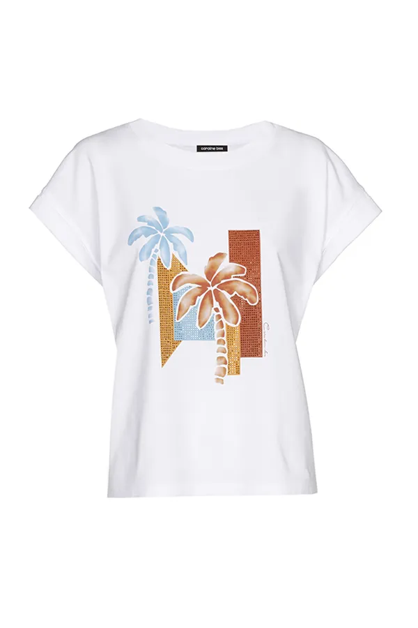 Caroline Biss WHITE PRINTED COTTON T-SHIRT