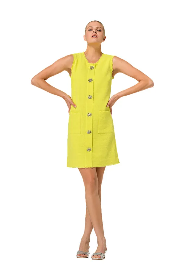 Caroline Biss YELLOW BOUCLETTE SLEEVELESS DRESS