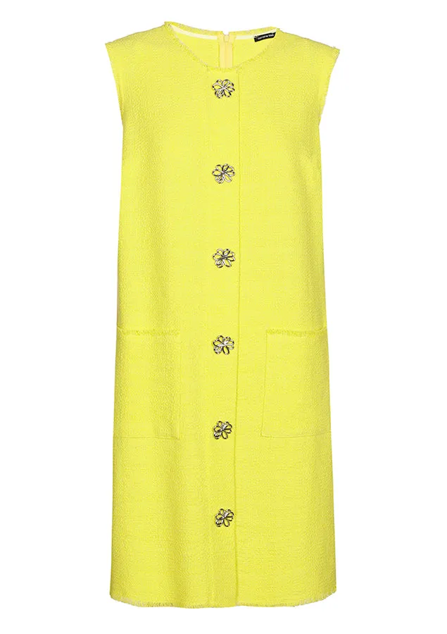 Caroline Biss YELLOW BOUCLETTE SLEEVELESS DRESS