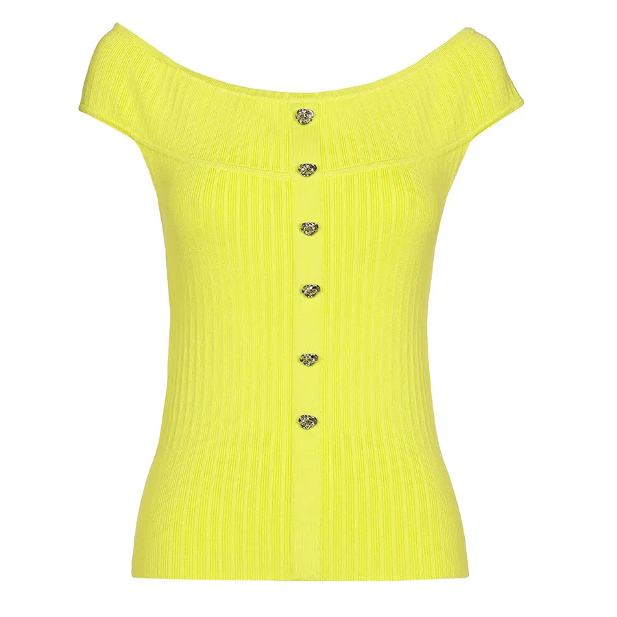 Caroline Biss YELLOW FITTED STRETCH DRESSY TOP