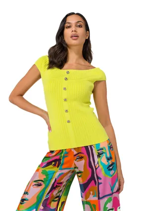 Caroline Biss YELLOW FITTED STRETCH DRESSY TOP