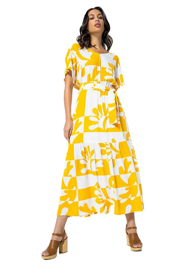 Caroline Biss YELLOW PRINT LOOSE MIDI DRESS