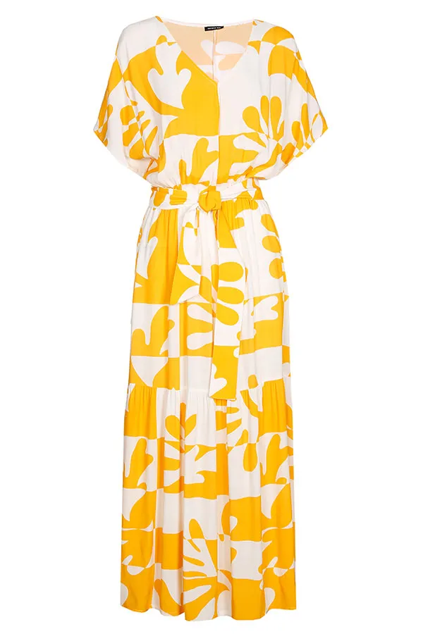 Caroline Biss YELLOW PRINT LOOSE MIDI DRESS