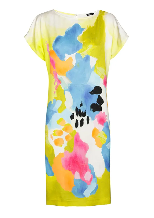 Caroline Biss YELLOW WATERCOLOR PRINT DRESS