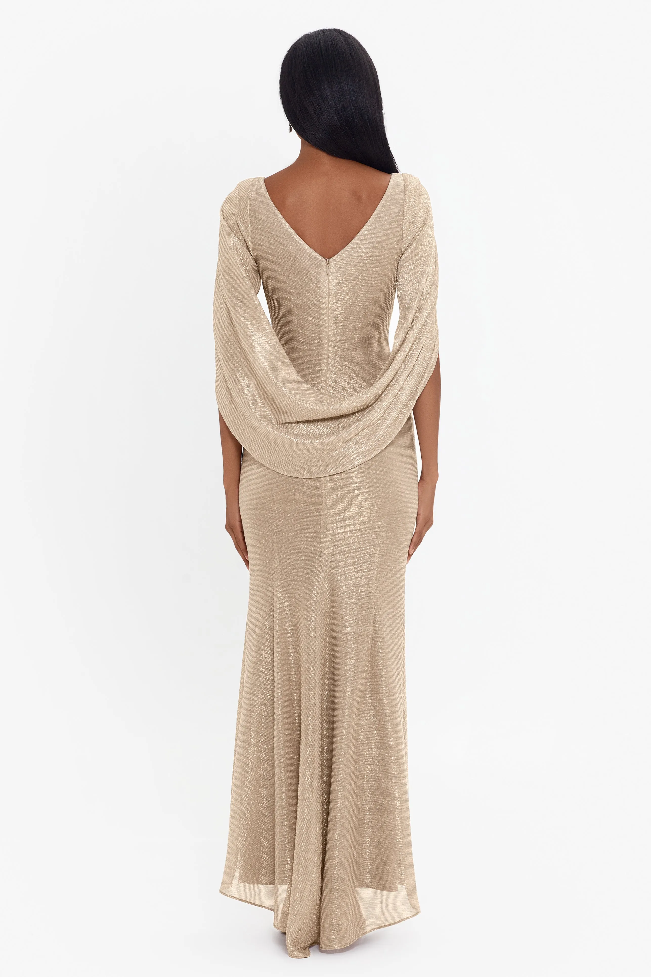 Celine Boat Neck Crinkle Gown