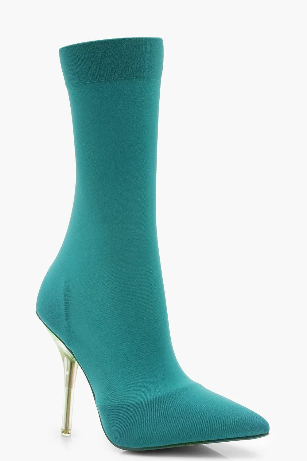 Clear Heel Pointed Toe Sock Boots