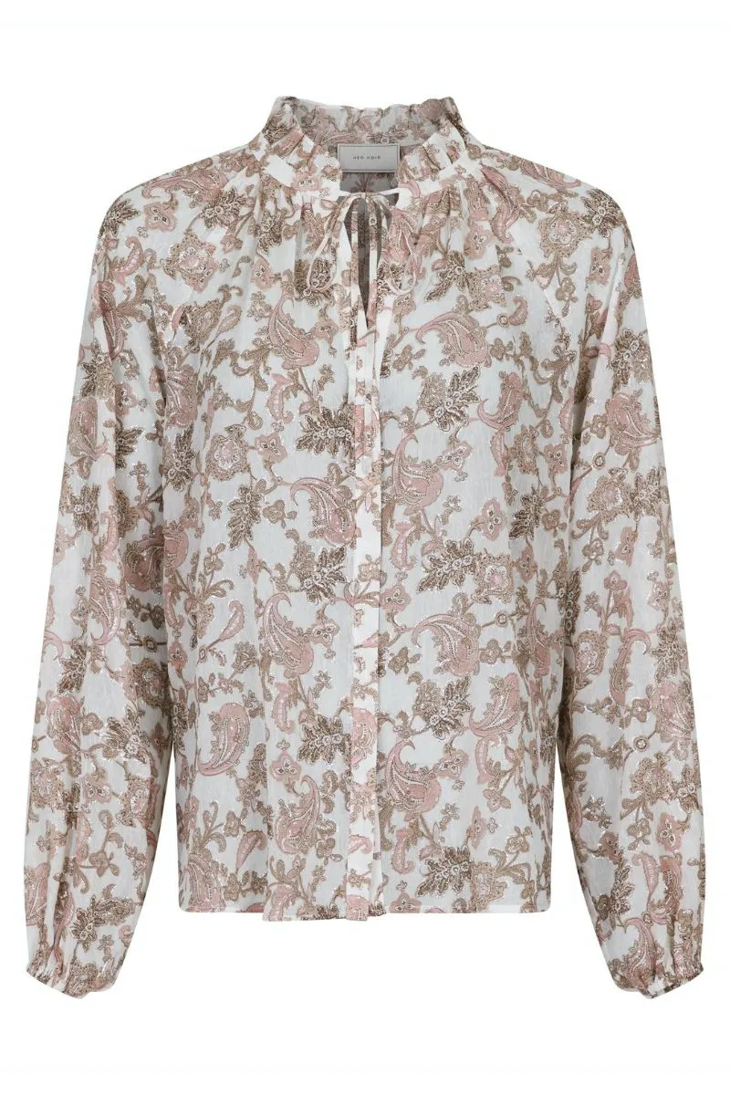 Cobie Glitter Paisley Blouse | White | Bluse fra Neo Noir