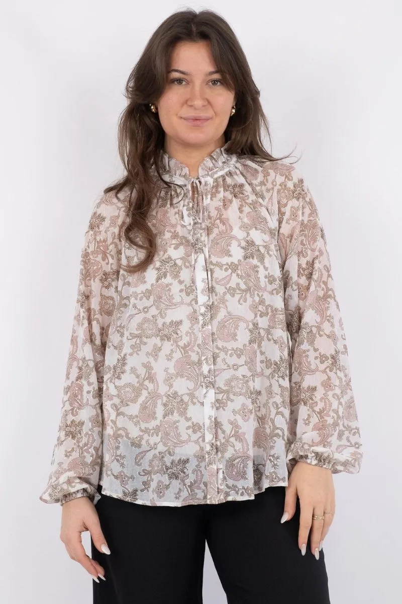 Cobie Glitter Paisley Blouse | White | Bluse fra Neo Noir