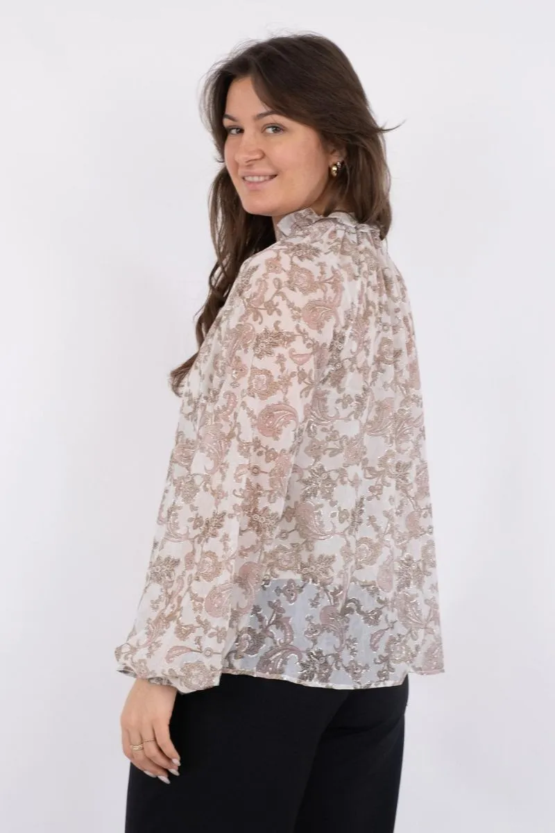 Cobie Glitter Paisley Blouse | White | Bluse fra Neo Noir