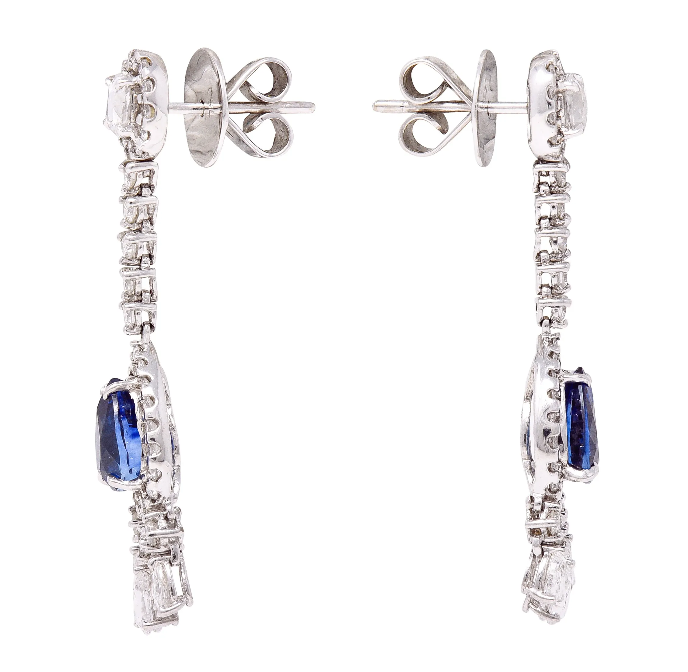 Contemporary 4.46 CTW Pear Cut sapphire Diamond 18 Karat White Gold Fringe Drop Earrings