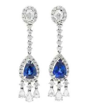 Contemporary 4.46 CTW Pear Cut sapphire Diamond 18 Karat White Gold Fringe Drop Earrings