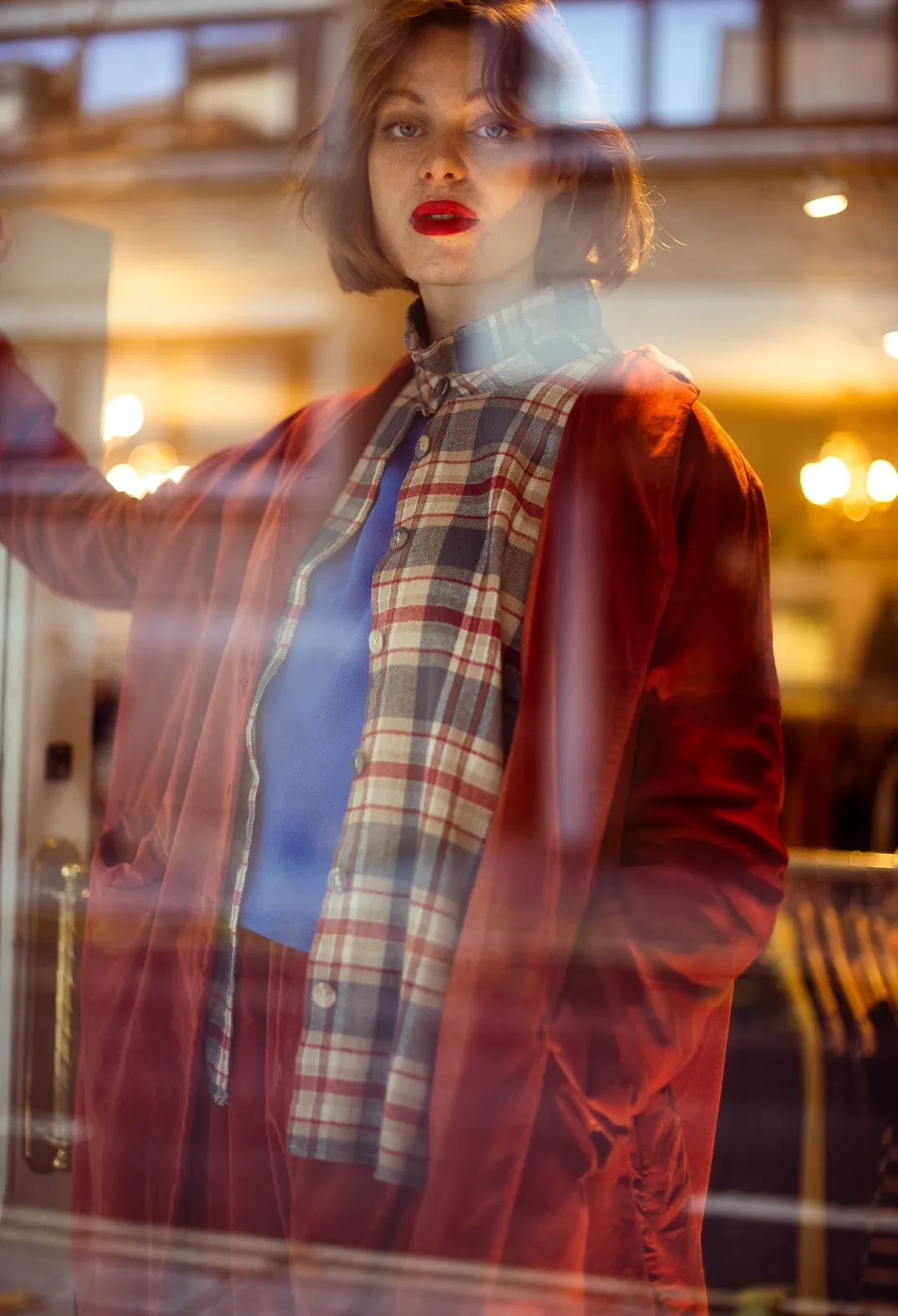 Cotton Plaid Button Up Shirt in Sand