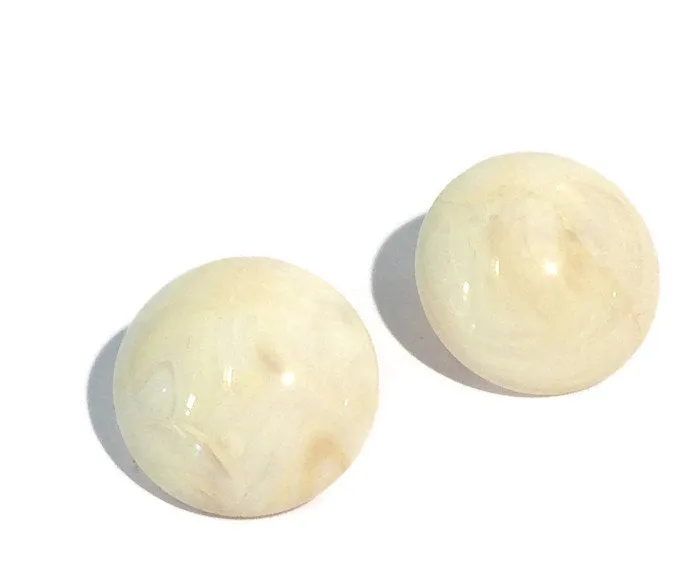 Cream Marbled Large Retro Button Stud Earrings