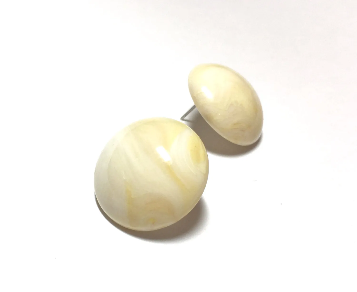 Cream Marbled Large Retro Button Stud Earrings