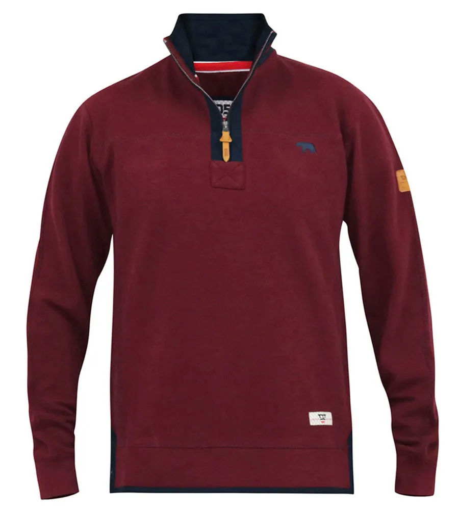 D555 Big Mens Burgundy Pique Fleece Sweatshirt With 1/4 Zip (HIRALDO)