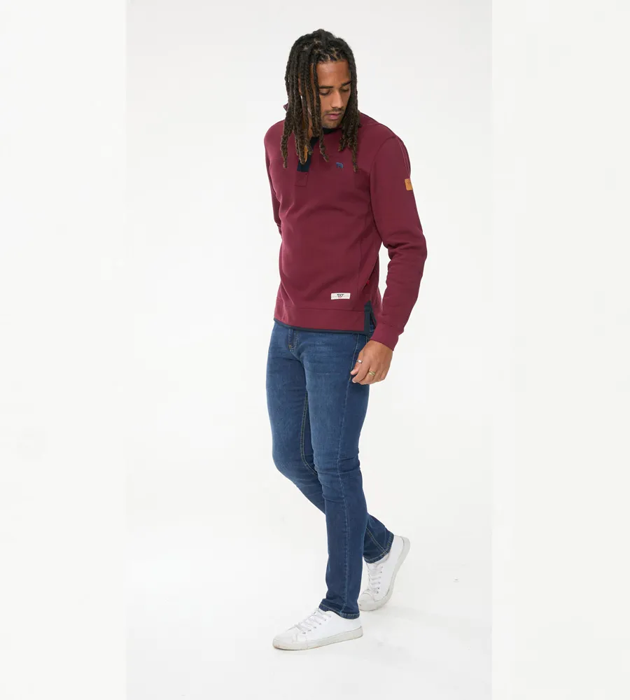 D555 Mens Burgundy Pique Fleece Sweatshirt With 1/4 Zip (HIRALDO)