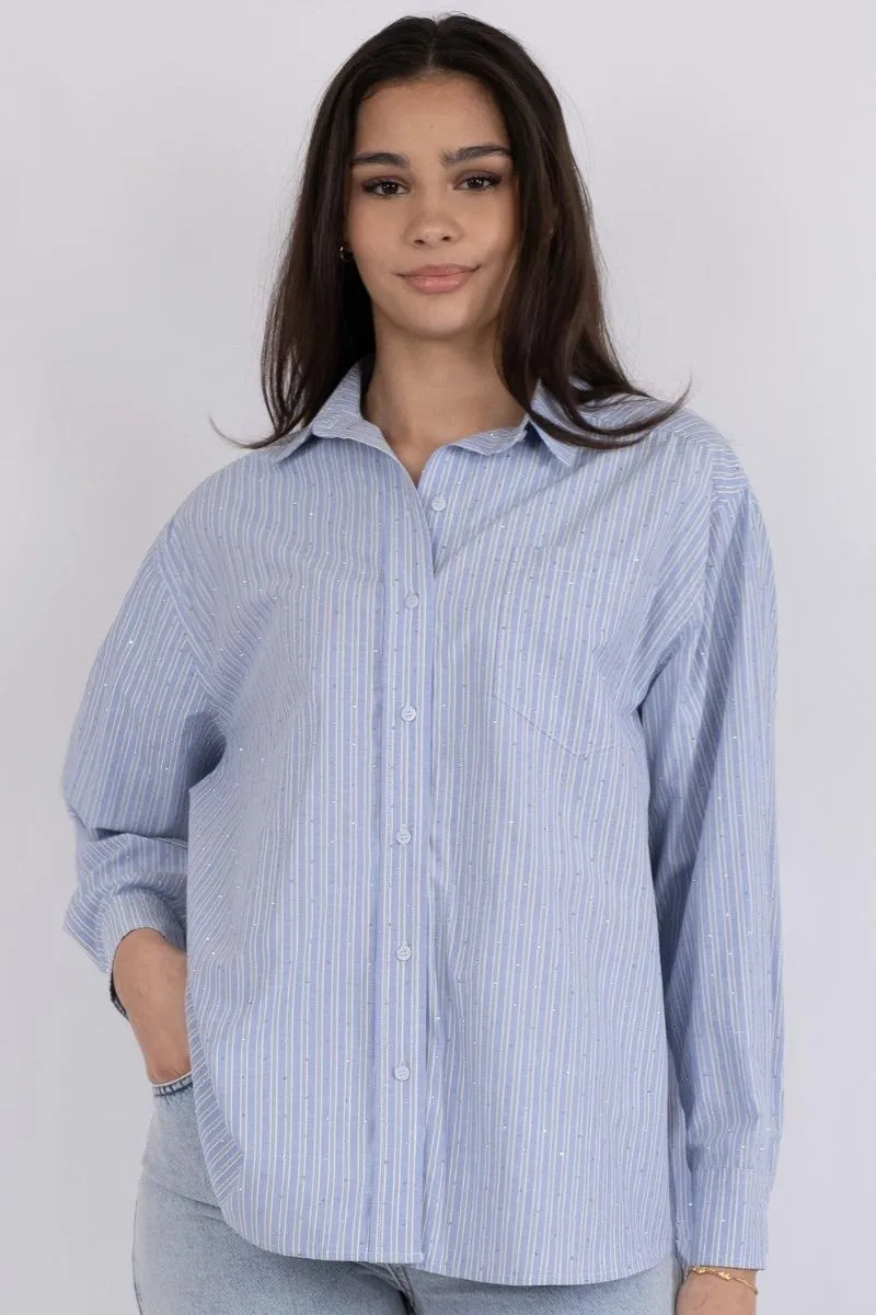 Dalma Stripe Stone Shirt | Blue | Skjorte fra Neo Noir