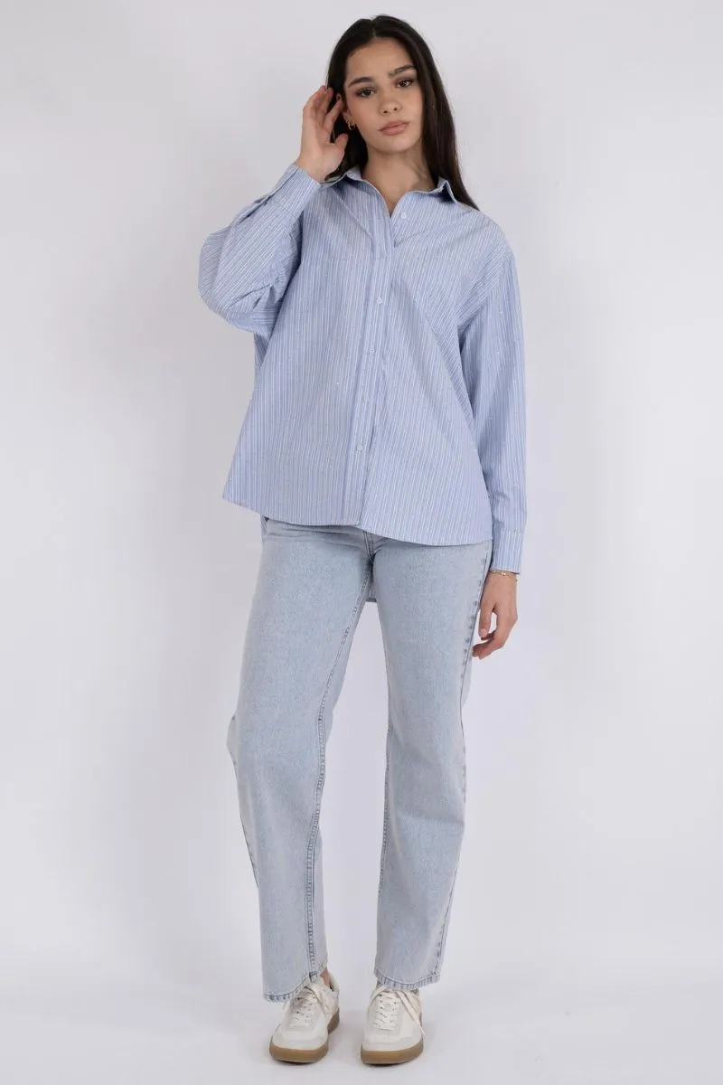 Dalma Stripe Stone Shirt | Blue | Skjorte fra Neo Noir