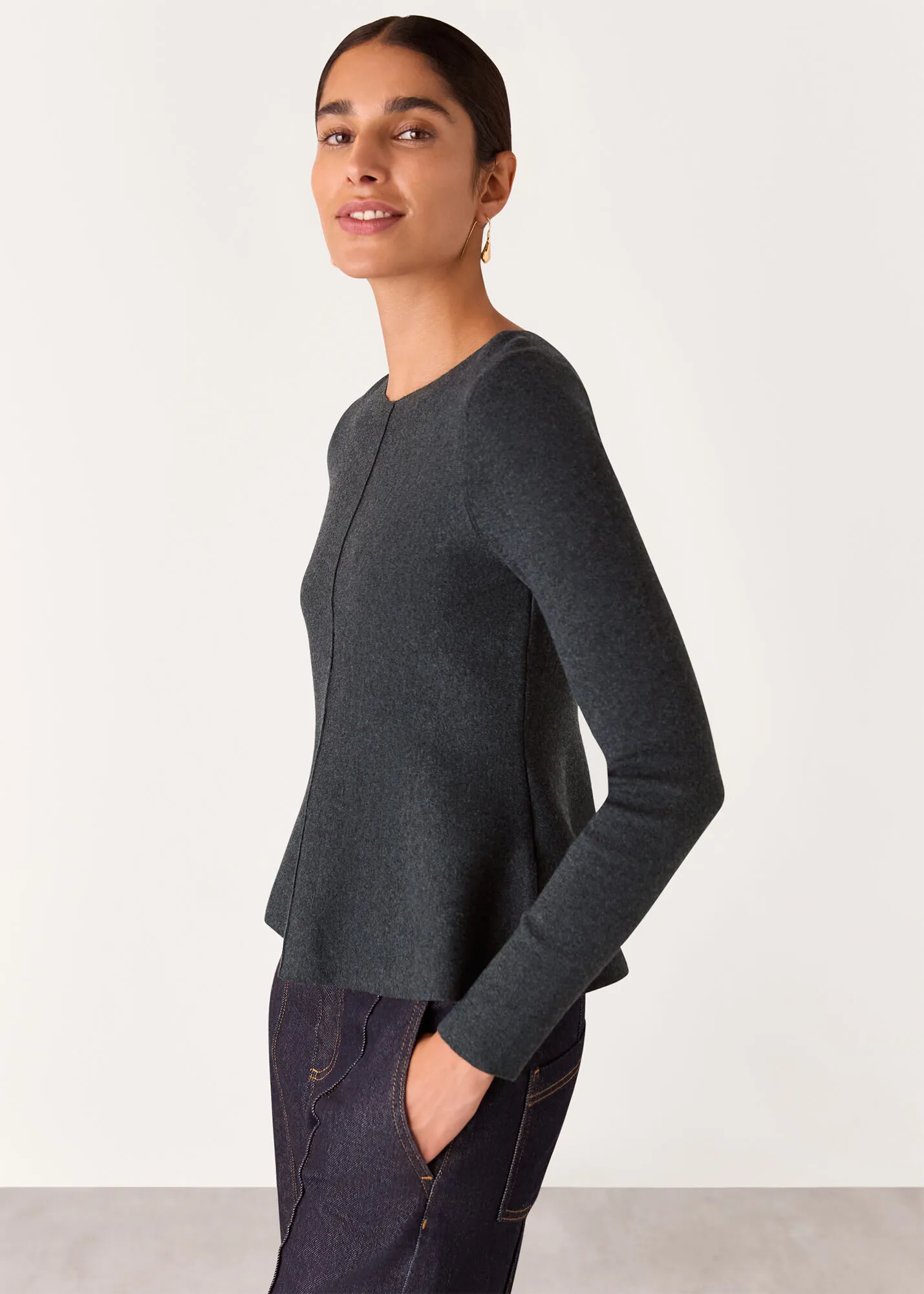 Dark Grey Peplum Detail Knit