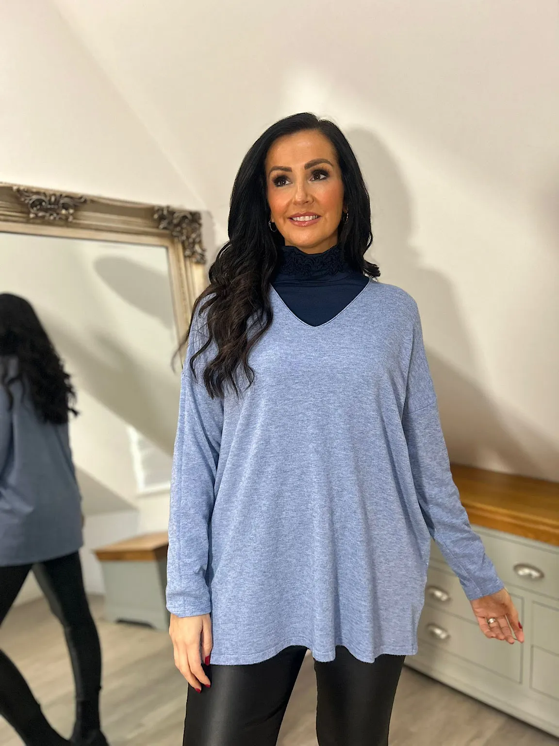 Denim Fine Knit V Neck Nicole