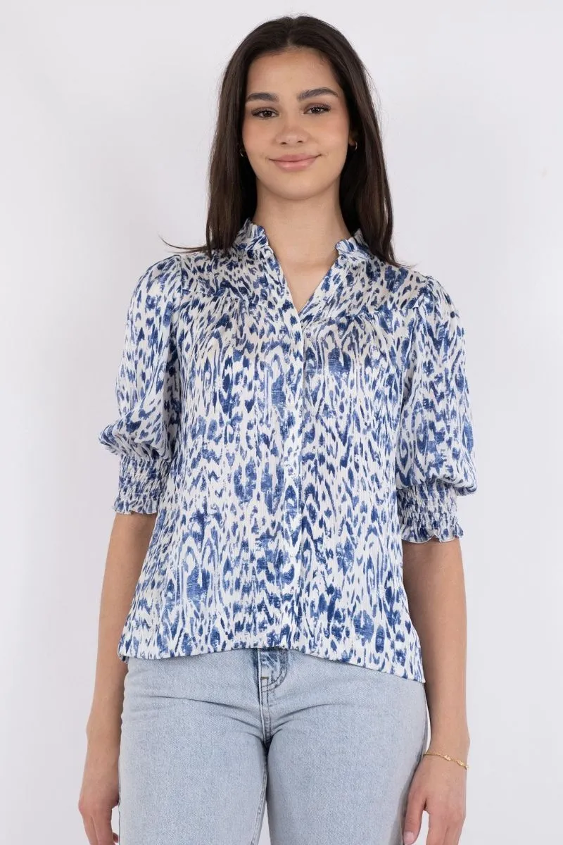 Diana Graphic Blouse | Blue | Bluse fra Neo Noir