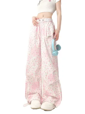 Dopamine Wear Pink Floral Overalls Women's Summer Thin Casual Straight Loose Wide Leg Quick-drying Long Pants