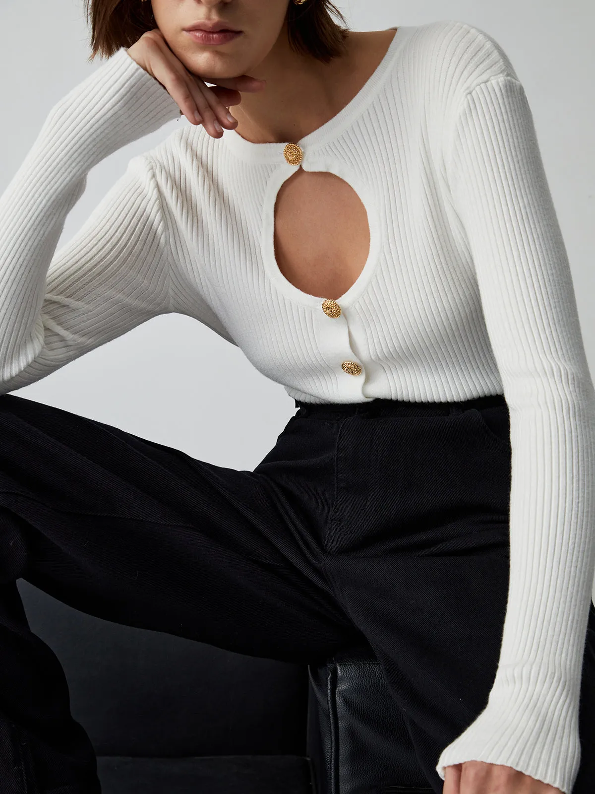 Effortless Keyhole Long Sleeve Knit Top