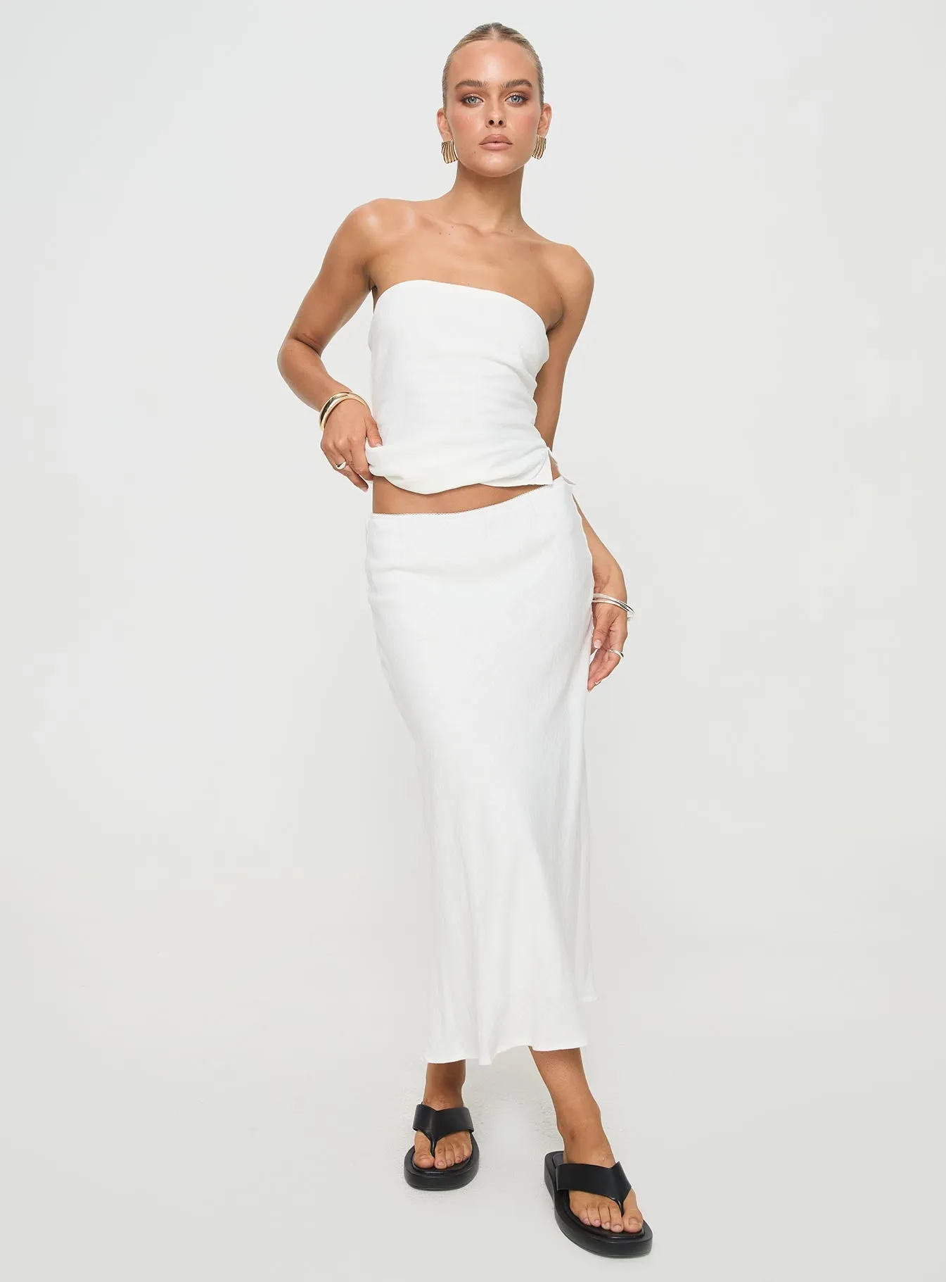 Ermias Linen Blend Midi Skirt White